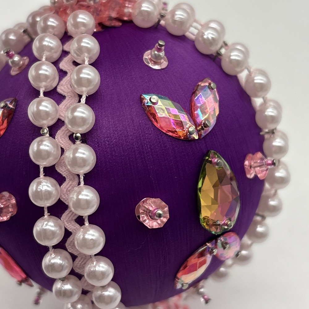 VINTAGE PUSH PIN ORNAMENT SEQUIN BEADED ORNATE CHRISTMAS TREE HANDMADE X3 Purple - Picture 13 of 16